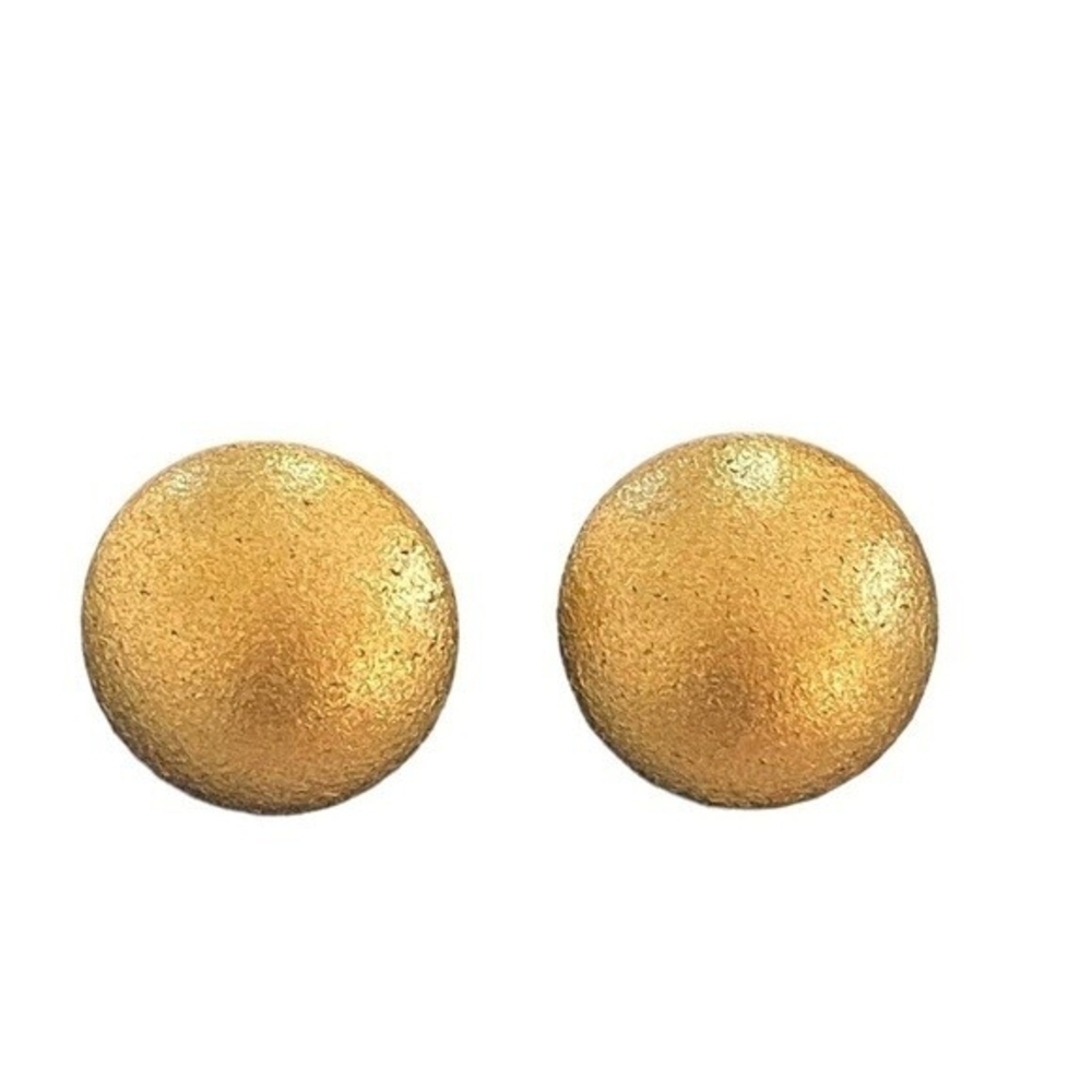 Vintage 1960s Satin Gold Button Clip On Earrings 1.25" Non Pierced Costume - Picture 5 of 8